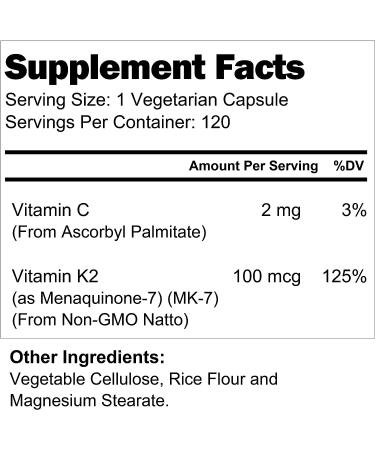 Vitamin K2 MK7 100mcg with MenaQ7, 120 Vegetarian Capsules | Heart and Bone Health Supplement with Natto Nattokinase | Cardiovascular Vitamins with Menaquinone 7 | Non-GMO K2 MK7 120 Count - Buy Online on GoSupps.com