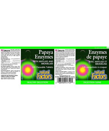 Buy Natural Factors Papaya Enzymes - Digestive Support with Amylase & Bromelain | 120 Chewable Tablets - Buy Online on GoSupps.com