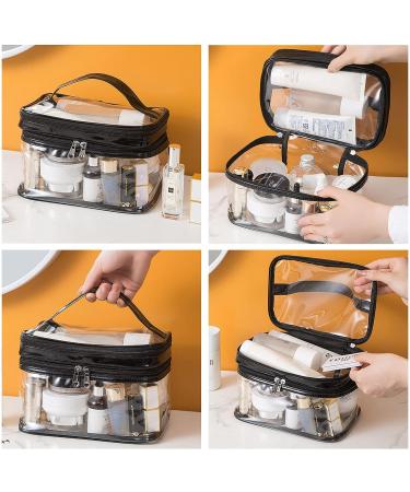 FIYUK Clear Cosmetic Bag Dual Layer Travel Toiletry Organizer | Waterproof Makeup Brushes Holder - Black - Buy Online on GoSupps.com