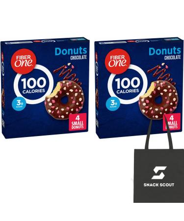 Fiber One 100 Calorie Donuts Chocolate 3g Sugar 92g (pack of 2) bundle with Snack Scout Lunch Bag