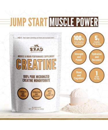 B.rad Micronized 100% Creatine Monohydrate Powder | Unflavored Performance Supplement for Muscle Strength & Recovery | 10.8 Ounces 30 Servings - Shop Internationally - Buy Online on GoSupps.com