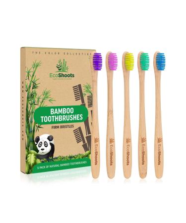 EcoShoots Adults Bamboo Toothbrushes with Firm Bristles | Family Pack of 5 Natural Bamboo Toothbrush | Eco-Friendly Natural Wooden Toothbrush | Organic Biodegradable Handle | BPA Free Tooth Brushes Firm 5 Pack