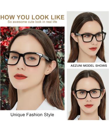 AEZUNI Large Square Reading Glasses for Women - Trendy 1.0 to 3.5 Magnification - Black 1.5x | International Shipping Available - Buy Online on GoSupps.com