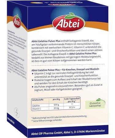 Abbey Gelatin Powder Plus - Pure Gelatin & Vitamin C for Bones Cartilage & Muscles - 400g - 40 Portions | High Dose & Lab Tested - Buy Online on GoSupps.com