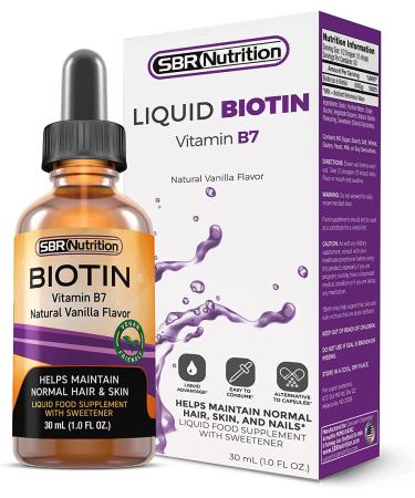 SBR Nutrition Biotin Liquid Drops 5000mcg - 60 Servings, 1.0Fl.oz (30ml) Vanilla Flavor - Buy Online on GoSupps.com