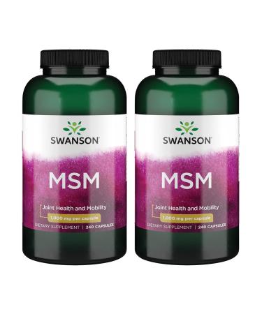Swanson MSM - Essential Minerals Promoting Mobility & Joint Health Support - Helps to Maintain Connective Tissue Health Including Cartilage, Collagen, & Hair - (240 Capsules, 1000mg Each) 2 Pack