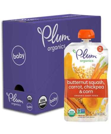 Plum Organics Stage 2 Baby Food Pouch - Butternut Squash, Carrot, Chickpea & Corn | 6 Pack, 3.5 oz | Organic Purees for Babies & Toddlers - Buy Online on GoSupps.com