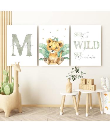 Panda whale children's room pictures with saying and name Safari animals 3-piece poster set for girls and boys wall pictures