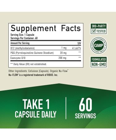 PQQ Supplement 20mg | Boost Mitochondrial Energy & Brain Health | Ultra PQQ with CoQ10 & B12 | Vegan & Gluten-Free | 60 Capsules - Buy Online on GoSupps.com