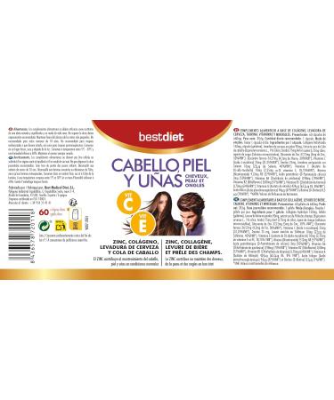 Bestdiet - Vitamines Cheveux Peau et Ongles avec Collag ne Marin Hydrolys Acide Folique Biotine Levure de Bi re et Vitamines B6 A C et E et Zinc Pack 3 x 60 g lules - Buy Online on GoSupps.com