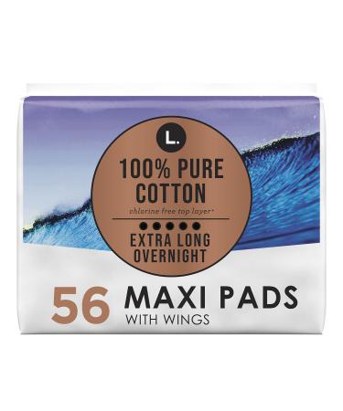 L. Organic Cotton Topsheet Extra Long Overnight Pads - 28 Count x 2 Packs (56 Count Total)