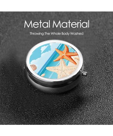 Seashells Sand Round Pill Box - 3 Compartment Portable Travel Medicine Organizer | Mini Decorative Pocket Purse for Vitamins & Tablets - Buy Online on GoSupps.com
