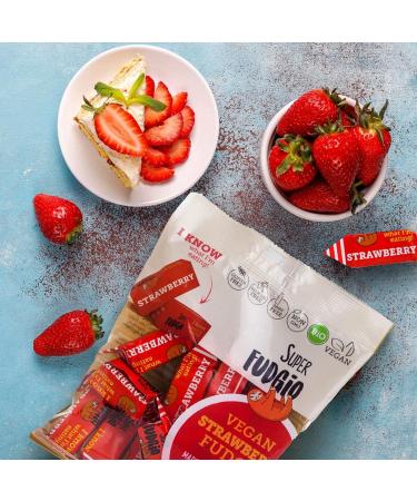  SUPER FUDGiO SUPER FUDGiO Organic Vegan & Gluten Free Sweets - Strawberry - Natural Ingredient Sweets - Palm Oil Free - 100% Organic Coconut Milk & Coconut Sugar | Pack 10 x 150g | Strawberry - Buy Online on GoSupps.com