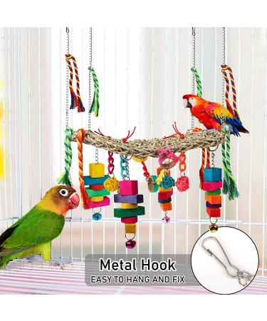 Seagrass Bird Swing Toy with Colorful Ropes and Wooden Chew Toys - For Lovebirds, Parakeets, Conures, Cockatiels - Buy Online on GoSupps.com