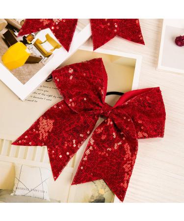 Whaline 8 Inch Glitter Red Jumbo Cheer Bows - 4 Pack | Large Cheerleading Hair Bows for Girls, Toddlers, Women - Elastic Ponytail Holder & Hair Accessories - Buy Online on GoSupps.com