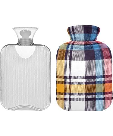 NAANLE 1L Hot Water Bottle with Cover | Blue Pink Tartan Plaid - Back Pain Relief Hand/Foot Warmer and Neck Comfort - Ideal for Heat & Cold Therapy - Buy Online on GoSupps.com