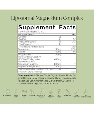 Cymbiotika Liposomal Magnesium Complex Promotes Relaxation Restful Sleep and Heart & Brain Health Highly Absorbable 3-in-1 Formula Vanilla Almond 10 mL Pouches (28 Count) Vanilla Almond 1 Count (Pack of 28) - Buy Online on GoSupps.com