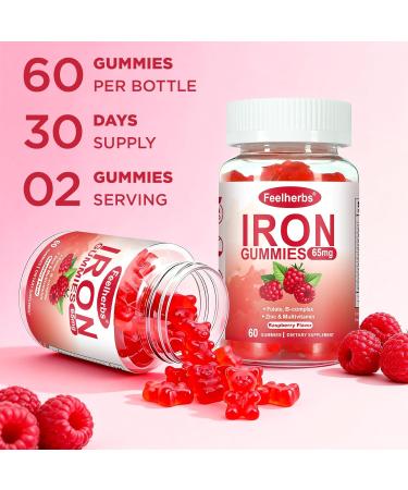 Iron Gummies for Women with Multivitamin Iron Supplement for Women with Energy & Blood Builder Raspberry Flavor Iron Vitamin Gummy with Folate B Complex Vegan 60 Gummies - Buy Online on GoSupps.com