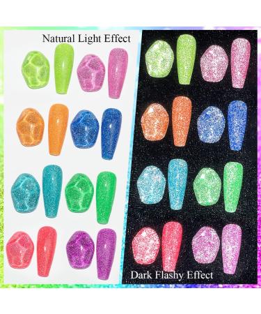 MIZHSE Neon Reflective Glitter Gel Polish Set - Fluorescent Shiny Disco Sparkle - UV LED Soak Off Gel Kit for DIY Nail Art - Salon Quality - Buy Online on GoSupps.com