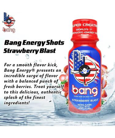 VPX Bang Military Shots 12-Pack - Sugar-Free Energy Shot with Caffeine, Creatine, and BCAAs - Gluten-Free, Vegan Formula - Strawberry Blast - Buy Online on GoSupps.com