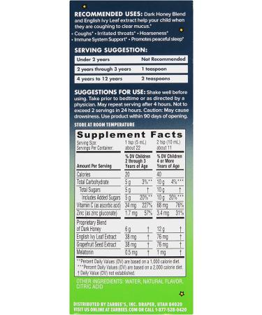 Zarbee's Naturals Children's Nighttime Cough Syrup - Dark Honey & Ivy Leaf, Grape Flavor 4 fl oz - Buy Online on GoSupps.com