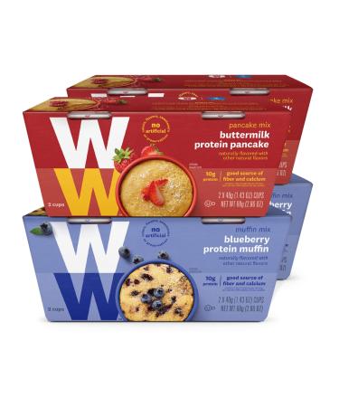 WW Breakfast Mug Cake Variety Pack - Blueberry Muffin & Buttermilk Protein Pancake - High Protein, 3 SmartPoints - 4 Boxes (8 Count Total) - Weight Watchers Reimagined