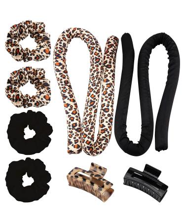 2-Piece Heatless Hair Rollers | No Heat Curls Silk Ribbon Curling Rods | Overnight Foam Curlers for Long & Medium Hair (Black+Leopard) - Buy Online on GoSupps.com