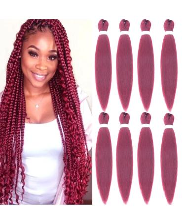 LDMY Pre stretched Braiding Hair Extensions-8pcs/pack Burgundy Synthetic Kanekalon Hair for Braids 90g/pc wine