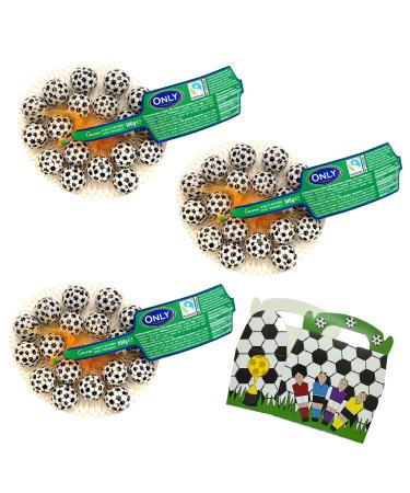 3x 100g chocolate foot balls made of milk chocolate I 17-19 pieces per network I fair trade cocoa i plus a soccer box made of cardboard I ideal as a lifting and for children's birthday milk chocolate 3x footballs + 1x football box