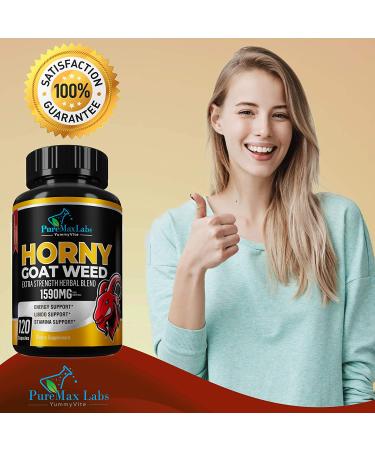 Horny Goat Weed 1590mg Extra Strength Blend  120 Capsules  w. Maca  Arginine  Ginseng  Tribulus  Tongkat  Libido  Stamina  Energy Support  Non-GMO Formula  120 Caps - Buy Online on GoSupps.com