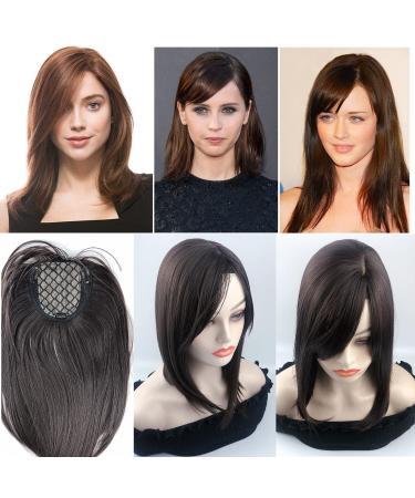 Free Part One Piece Clip in Topper 35cm Super Soft Silk Base Head Forehead Wiglet With Bangs Straight Snythetic Replacement Jet Black