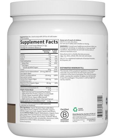 Garden of Life Organic Vegan Protein Powder 20g Plant Based Protein with Calcium D3 K2 MK-7 & Magnesium for Bone Strength Prebiotics & Probiotics for Digestion Brownie Bites Flavor 14 Servings - Buy Online on GoSupps.com