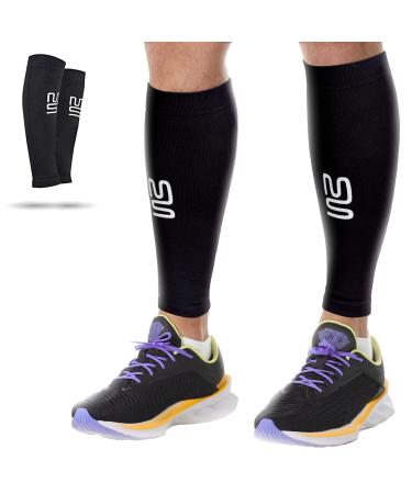 Modetro Sports Calf Compression Sleeve for Men Women 2 Pack Calf Support for Running Fitness and Shin Splints Footless Leg Socks for Torn Muscle Pain Relief (Black S) S ( 1 Pair ) Black