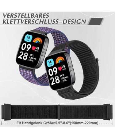 Shop BTTNG Adjustable Breathable Nylon Bracelet for Xiaomi Redmi Watch 3 Active - Unisex Sport Solo Loop Replacement in Deep Black + Reflective Black - Buy Online on GoSupps.com