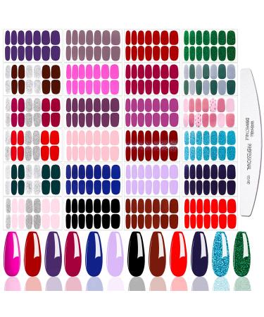 JERCLITY 24 Sheets Glitter Solid Color Nail Polish Strips Full Nail Stickers Self-Adhesive Press On Nail Stickers Full Nail Wraps for Women Nail Art Decal Strips with Nail File