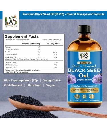 DAS NATURALS Premium Black Seed Oil | Rich in Thymoquinone & Omega 3 6 9 | Cold-Pressed Black Cumin Nigella Sativa | 16 fl oz - Buy Online on GoSupps.com