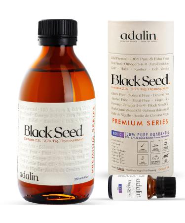 ADALIN Black Seed Oil Liquid - 8.4 fl oz | Nigella Sativa Seed Oil (Organic Sourced) | High Thymoquinone | Cold Pressed | Glass Bottle | Blackseed | Vegan | Gluten Free