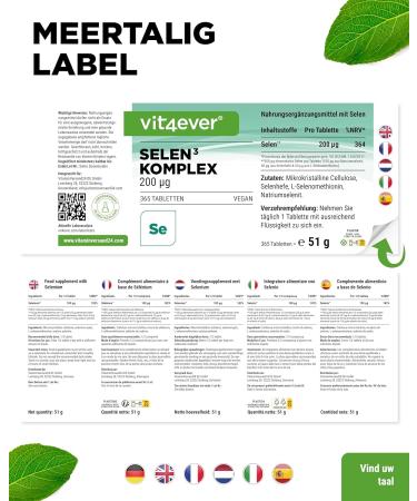 VitaminVersand24 DE vit4ever Selenium 3 complex 365 tablets with 200 g each Highdose & vegan Premium formula with sodium selenite Lselenomethionine & selenium yeast Without unnecessary additives - Buy Online on GoSupps.com