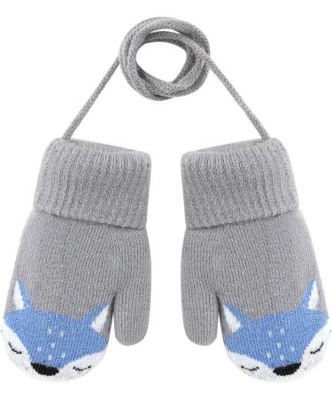 Kids Cute Fox Knitting Full Finger Gloves - Winter Thermal Plush Lining - 1-3 Yrs - Grey - Buy Online on GoSupps.com