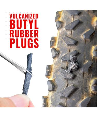 PRO BIKE TOOL Tubeless Tire Repair Kit - Fast Puncture Fix for MTB and Road Bikes - Includes Plugger Tool, Plugs, Storage Canister - 5 Bacon, 5 Black Strips - Red - Buy Online on GoSupps.com