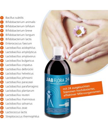 JAB Biopharma Flora 24 - Vegan Probiotic with 24 Strains - High Dosage 1L - International Shipping Available - Buy Online on GoSupps.com