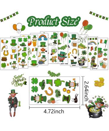St Patrick's Day Temporary Tattoos - 10 Sheets of Green Shamrock Irish Clover Stickers for Men and Women - Waterproof Decorations and Party Favors - Buy Online on GoSupps.com