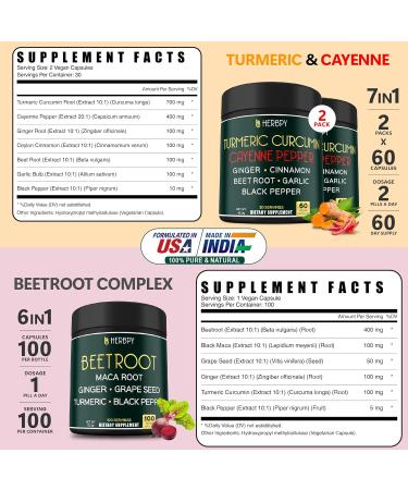 Herbpy Bundle 7in1 Turmeric Curcumin & 6in1 Beet Root Capsules - Buy Online on GoSupps.com