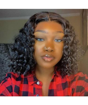 ZZMDS 14 Inch Short Bob Wig Human Hair 13x4 Deep Wave Lace Front Wigs Human Hair Pre Plucked Brazilian Wet and Wavy Lace Frontal Wigs Human Hair with Baby Hair for Black Women 14 Inch 13x4 Deep Wave Wigs