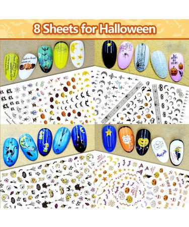 TailaiMei 16 Sheets Holiday Nail Stickers - Halloween & Thanksgiving 3D Self-Adhesive Nail Art Decals for Autumn DIY Decorations - Buy Online on GoSupps.com