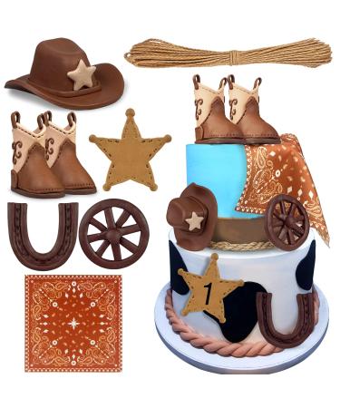 KEEPARTY Cowboy Cake Decorations Cowboy Hat and Boot Cake Toppers Western Cowboy Cowgirl Birthday Baby Shower for Western Theme Party Favors Supplies (Brown)