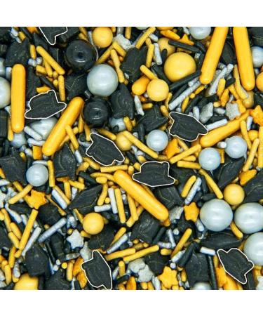 Edible School Graduation Sprinkles Decoration for Class Graduations Hat Sprinkles for Ice Cream Cake Decorating Cupcake Confetti Cookies Donut Fancy Gold Silver Black Jimmies Quins Pearl Sprinkles Goal Getter