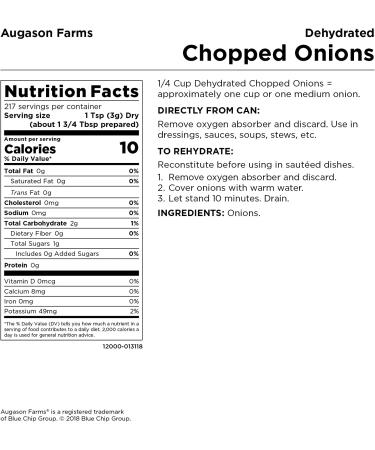Augason Farms Dehydrated Chopped Onions No. 10 Can - 1 lb 7 oz (652 g) - Long-lasting Food Storage Essential - Buy Online on GoSupps.com