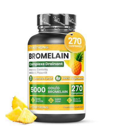 Brom la ne Drainante Forte Vitastrong Compl ment de Brom la ne 5000 GDU V gan Qualit Sup rieure 270 Comprim s Formule Complexe base de Centella Asiatica de Pissenlit et de M lilot