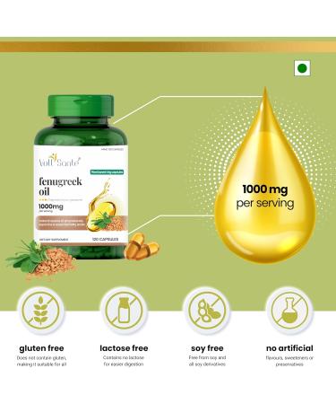 VOLL Sante Fenugreek Seed Oil Capsule 1000 mg Per Serving | HPMC Plant-Based Veg Capsules | Non-GMO | Ayurvedic Supplement |Natural Source of Phytosterols Saponins&Essential Fatty Acids |120 Capsule - Buy Online on GoSupps.com